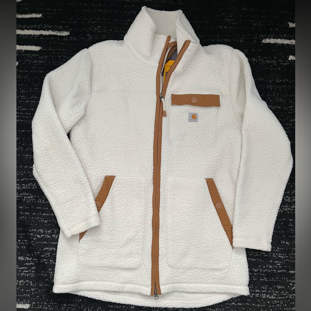 Carhartt - White Fleece Coat with Tan Details - Size M
